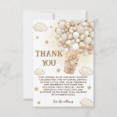 Teddy bear White Gold Balloons Baby Dusche Dankeskarte (Vorderseite)