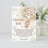 Teddy bear White Gold Balloons Baby Dusche Dankeskarte (Stehend Vorderseite)