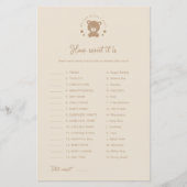 Teddy Bear wie süß es ist Baby Shower Game (Vorderseite)