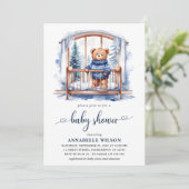 Teddy Bear Winter Boy Babydusche Einladung (Stehend Vorderseite)