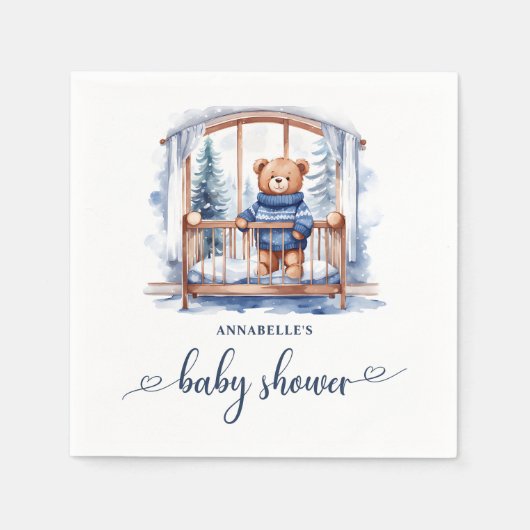 Teddy Bear Winter Boy Babydusche Serviette (Vorderseite)