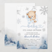 Teddy Bear Winter snowflakes Blue Boy Baby shower  Einladung (Vorne/Hinten)
