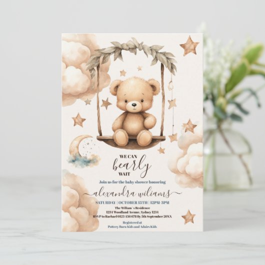 Teddy Bear wir können frühes Abwarten Baby Dusche Einladung (Stehend Vorderseite)
