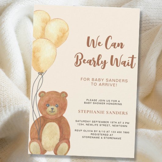 Teddy Bear wir können frühes Warten Balloon Baby D Einladung