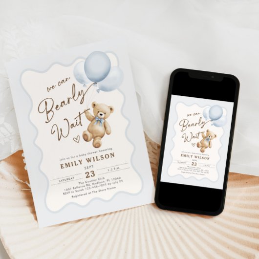 Teddy Bear wir können frühzeitig abwarten Baby Boy Einladung