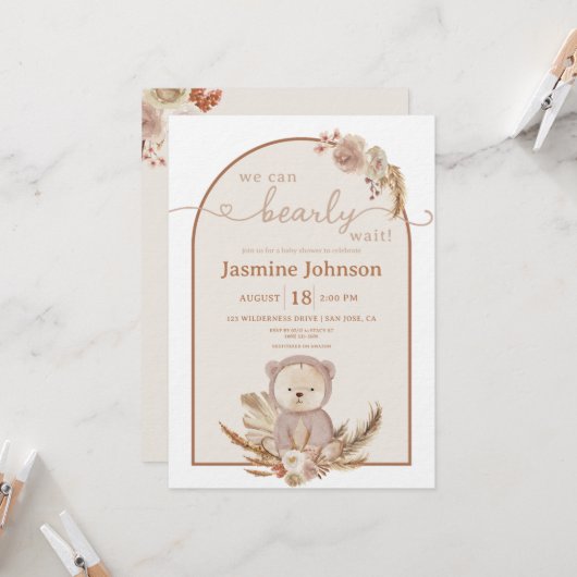 Teddy Bear wir können frühzeitig abwarten Boho Bab Einladung (Vorderseite/Rückseite Beispiel)