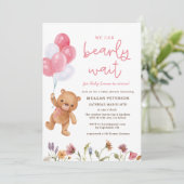 Teddy Bear wir können frühzeitig Mädchen Baby Dusc Einladung (Stehend Vorderseite)