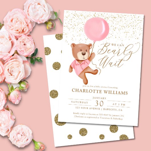 Teddy Bear wir können frühzeitig Mädchen Baby Dusc Einladung
