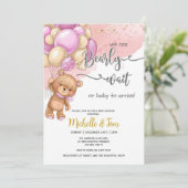 Teddy Bear wir können frühzeitig Mädchen Baby Dusc Einladung (Stehend Vorderseite)