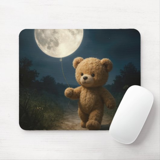 Teddy Bear With a Moon Balloon Mousepad (Mit Mouse)