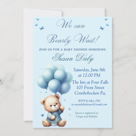 Teddy Bear with balloons baby shower invitation Einladung (Vorderseite)