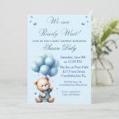Teddy Bear with balloons baby shower invitation Einladung (Stehend Vorderseite)