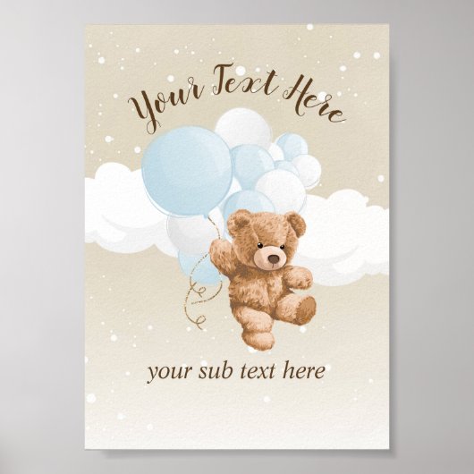 Teddy Bear with Blue Balloons Table Sign Poster (Vorne)
