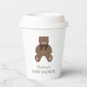 Teddy Bear with Bow Name Brown Baby Shower Pappbecher (Rückseite)