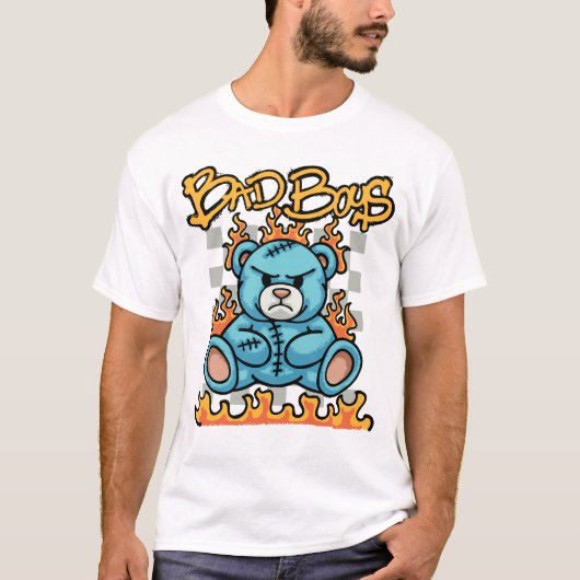 Teddy Bear with Flames streetwear T-Shirt (Vorderseite)