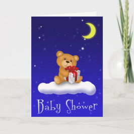 Teddy Bear with Gift - Baby Dusche Grußkarte Einladung