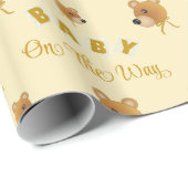 Teddy Bear With Gold Cream Text Baby Shower Geschenkpapier (Rolleneckpunkt)