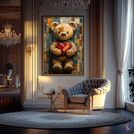 Teddy Bear with Heart in Stainted Glass Style Poster