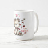 Teddy Bear with Heart Scarf and Hanging Hearts Kaffeetasse (VorderseiteRechts)