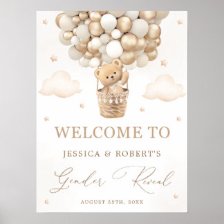 Teddy Bear with Neutral Balloons Gender Reveal Poster