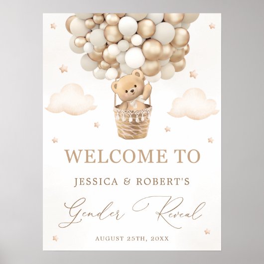 Teddy Bear with Neutral Balloons Gender Reveal Poster (Vorne)