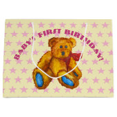 Teddy Bear With Pink Stars Große Geschenktüte (Vorderseite)