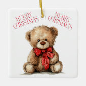Teddy Bear with Red Bow | Merry Christmas Ornament (Vorderseite)