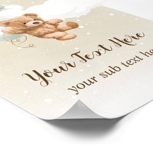 Teddy Bear with Sage Balloons Table Sign Poster (Ecke)