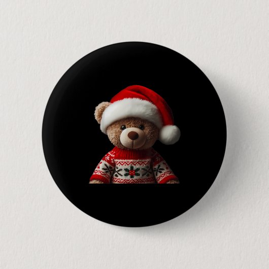 Teddy Bear With Santa Hat Christmas Xmas Lover Kid Button (Vorderseite)