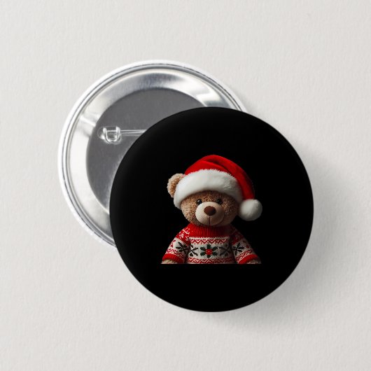 Teddy Bear With Santa Hat Christmas Xmas Lover Kid Button (Vorne & Hinten)