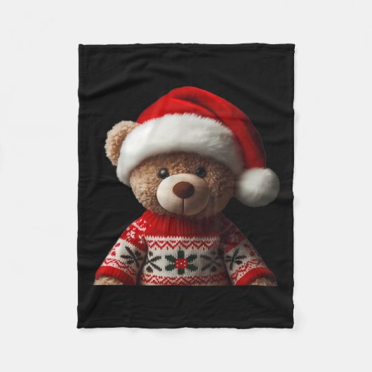 Teddy Bear With Santa Hat Christmas Xmas Lover Kid Fleecedecke (Vorderseite)