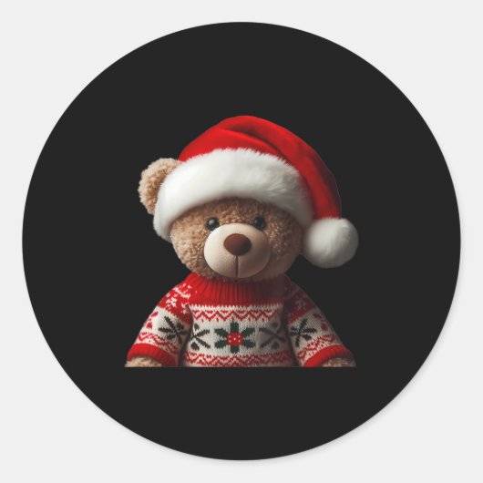 Teddy Bear With Santa Hat Christmas Xmas Lover Kid Runder Aufkleber (Vorderseite)