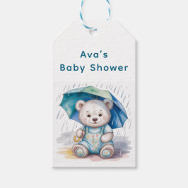 Teddy Bear With Umbrella Boy Baby Shower Thank You Geschenkanhänger