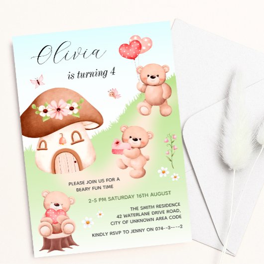 Teddy Bear Woods Party Kindergeburtstag Einladung