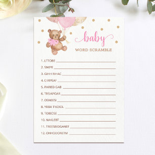 Teddy Bear Word Scramble Game Baby Showkarte Einladung