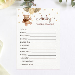 Teddy Bear Word Scramble Game Baby Showkarte Einladung
