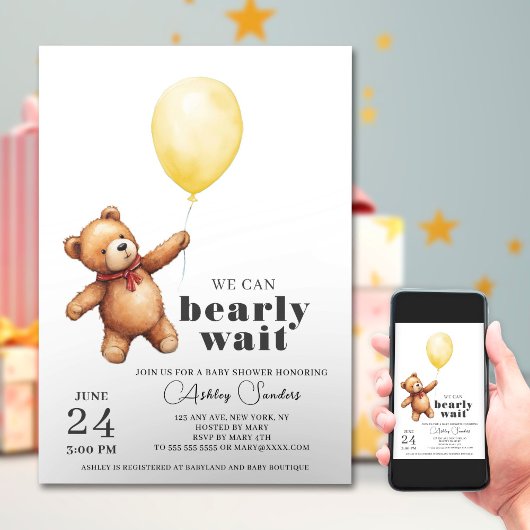 Teddy Bear Yellow Baby Dusche Einladung