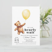 Teddy Bear Yellow Baby Dusche Einladung (Stehend Vorderseite)