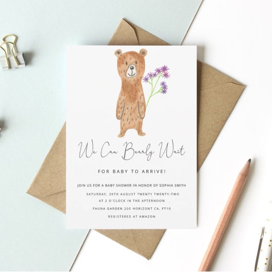 Teddy Bearly Wait Baby Dusche Einladung