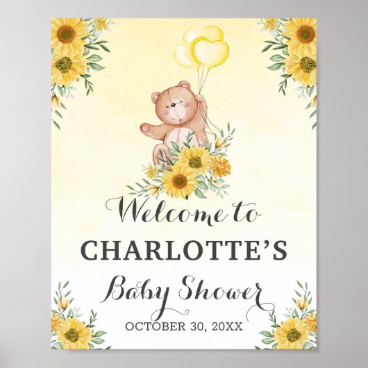 Teddy Bearly Wait Sonnenblumengrün Baby Dusche Poster (Vorne)