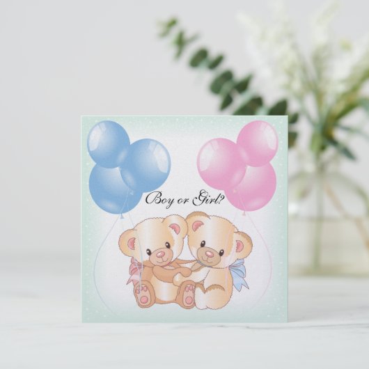 Teddy Bears and Balloons Gender Reveal Party Invit Einladung (Stehend Vorderseite)