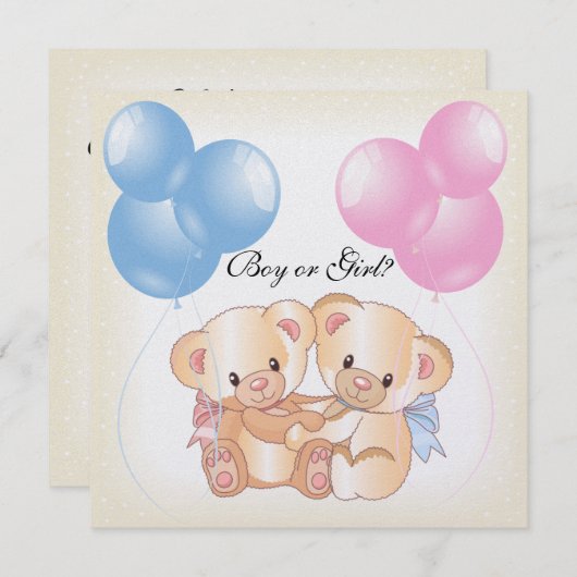 Teddy Bears and Balloons Gender Reveal Party Invit Einladung (Vorne/Hinten)