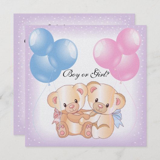 Teddy Bears and Balloons Gender Reveal Party Invit Einladung (Vorne/Hinten)
