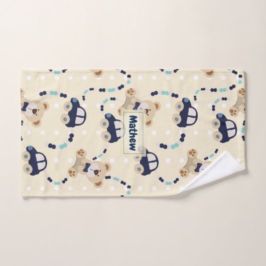 Teddy Bears and Cars Baby Boy Pattern Badhandtuch Set (Handtuch)