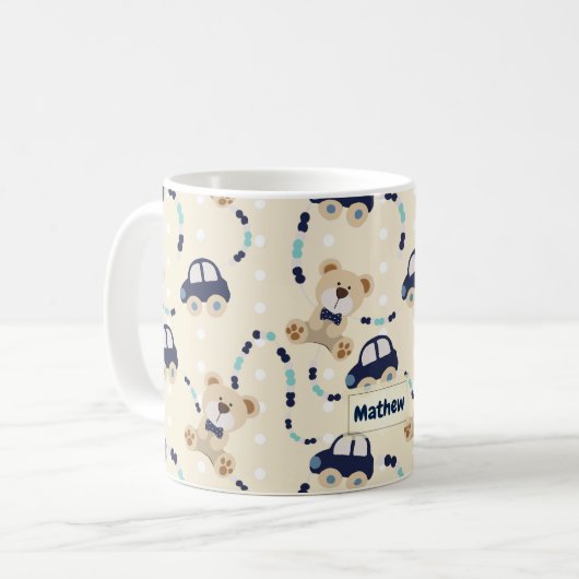 Teddy Bears and Cars Baby Boy Pattern Kaffeetasse (Vorderseite Links)