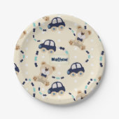 Teddy Bears and Cars Baby Boy Pattern Pappteller (Vorderseite)