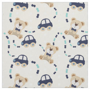 Teddy Bears and Cars Baby Boy Pattern Stoff