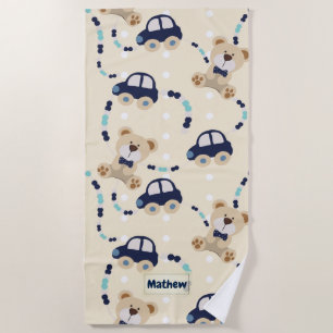 Teddy Bears and Cars Baby Boy Pattern Strandtuch