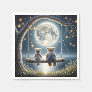 Teddy Bears auf einer Schaukel im Mondlicht Serviette