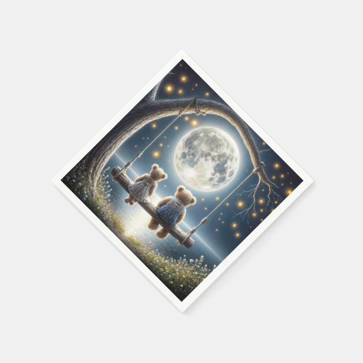 Teddy Bears auf einer Schaukel im Mondlicht Serviette (Ecke)